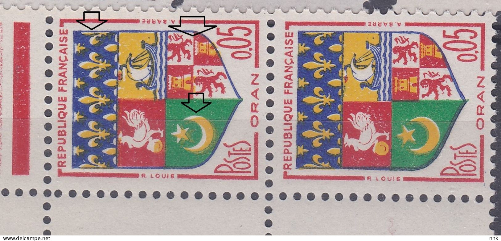 18141 Variété : N° 1230A Blason Oran Jaune Déplacé Tenant à Normal    ** - Ungebraucht