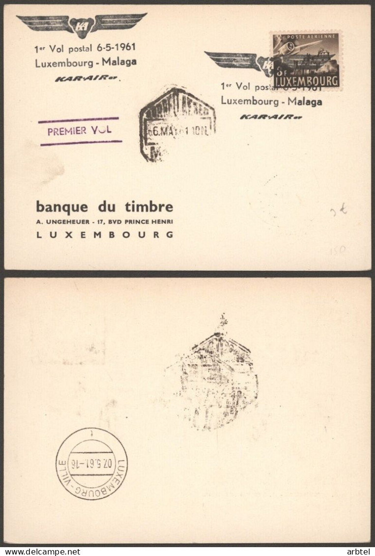 LUXEMBURGO PRIMER VUELO A MALAGA 1961 KAR AIR - Briefe U. Dokumente