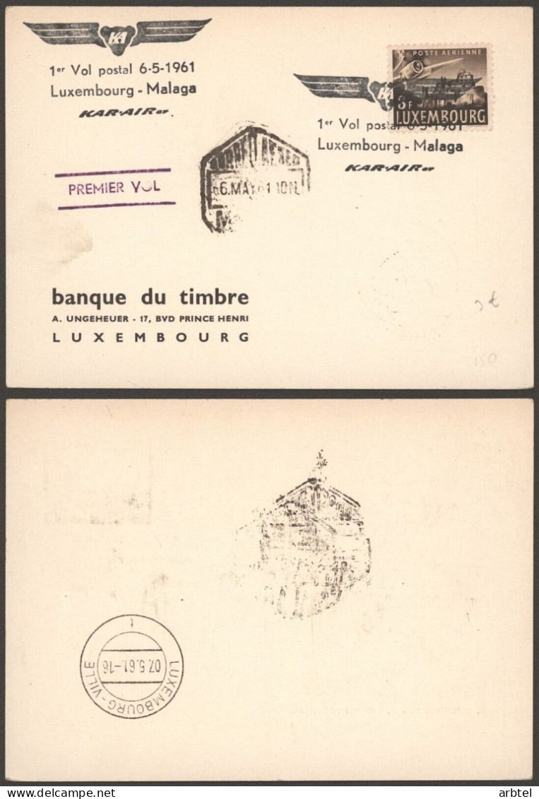 LUXEMBURGO PRIMER VUELO A MALAGA 1961 KAR AIR - Covers & Documents