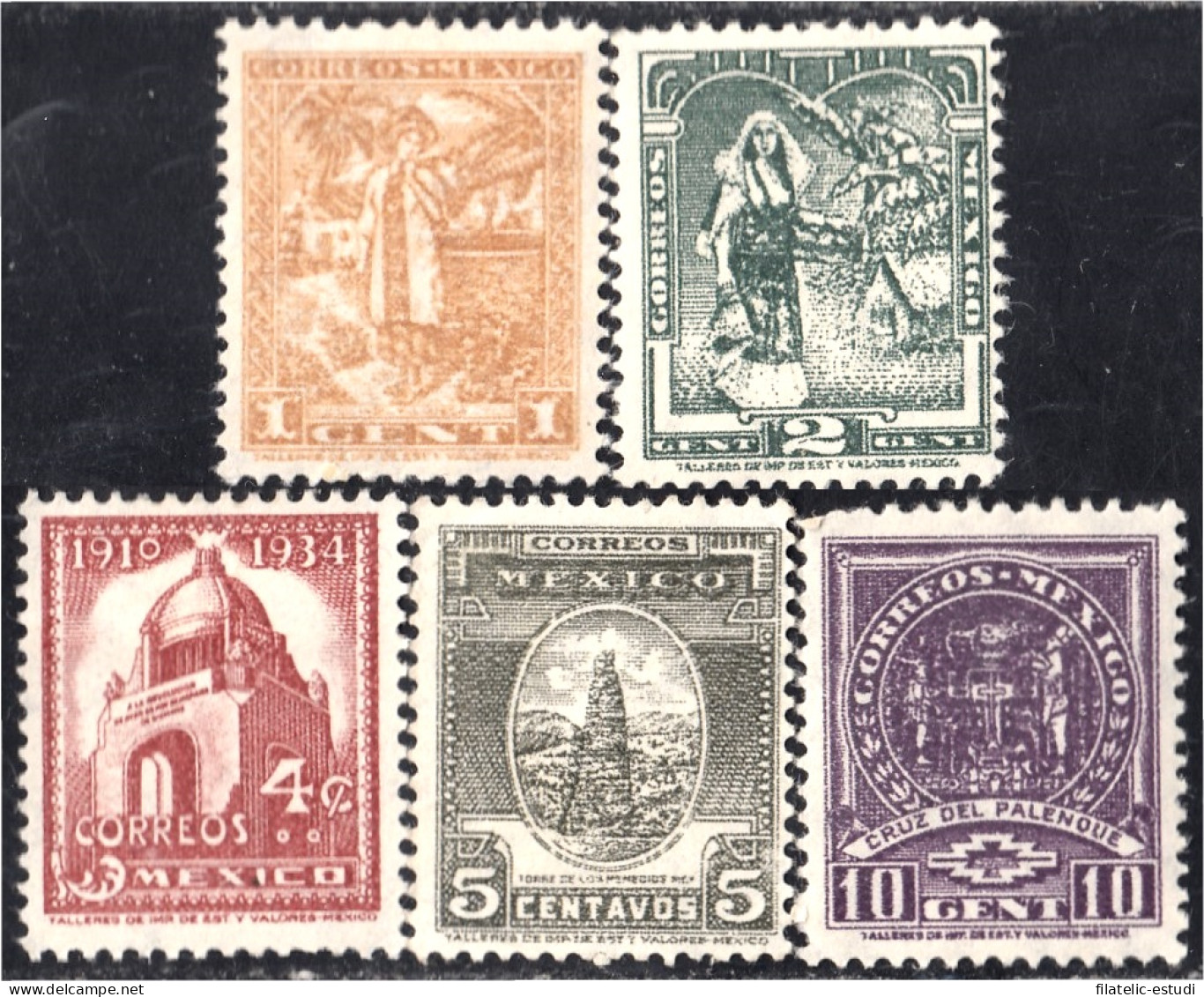 México 521/25 1937 Timbres De 1934/35 Cruz Del Palenque MH - Mexique