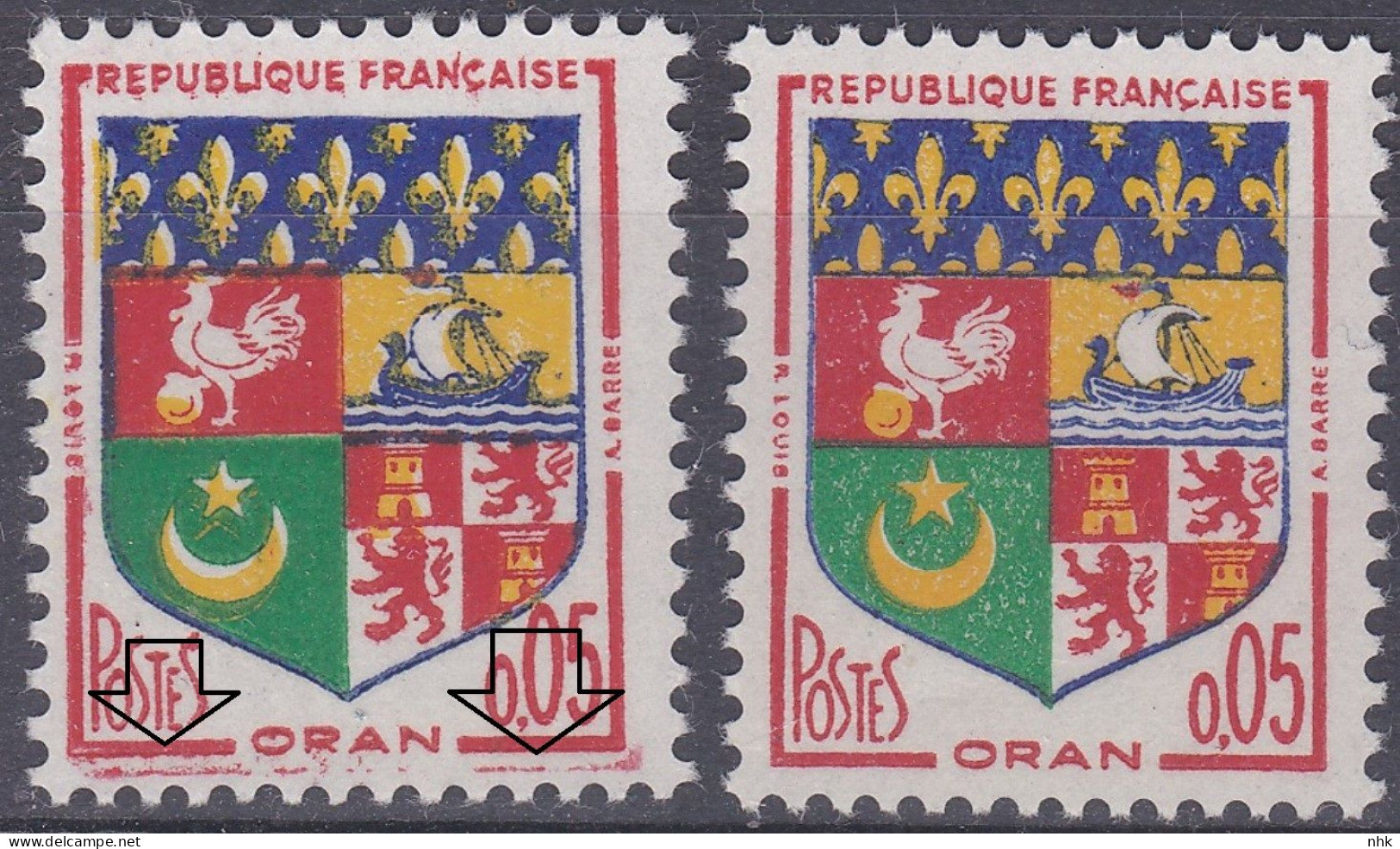 18144 Variété : N° 1230A Blason Oran Double Cadre Inférieur + Normal ** - Neufs