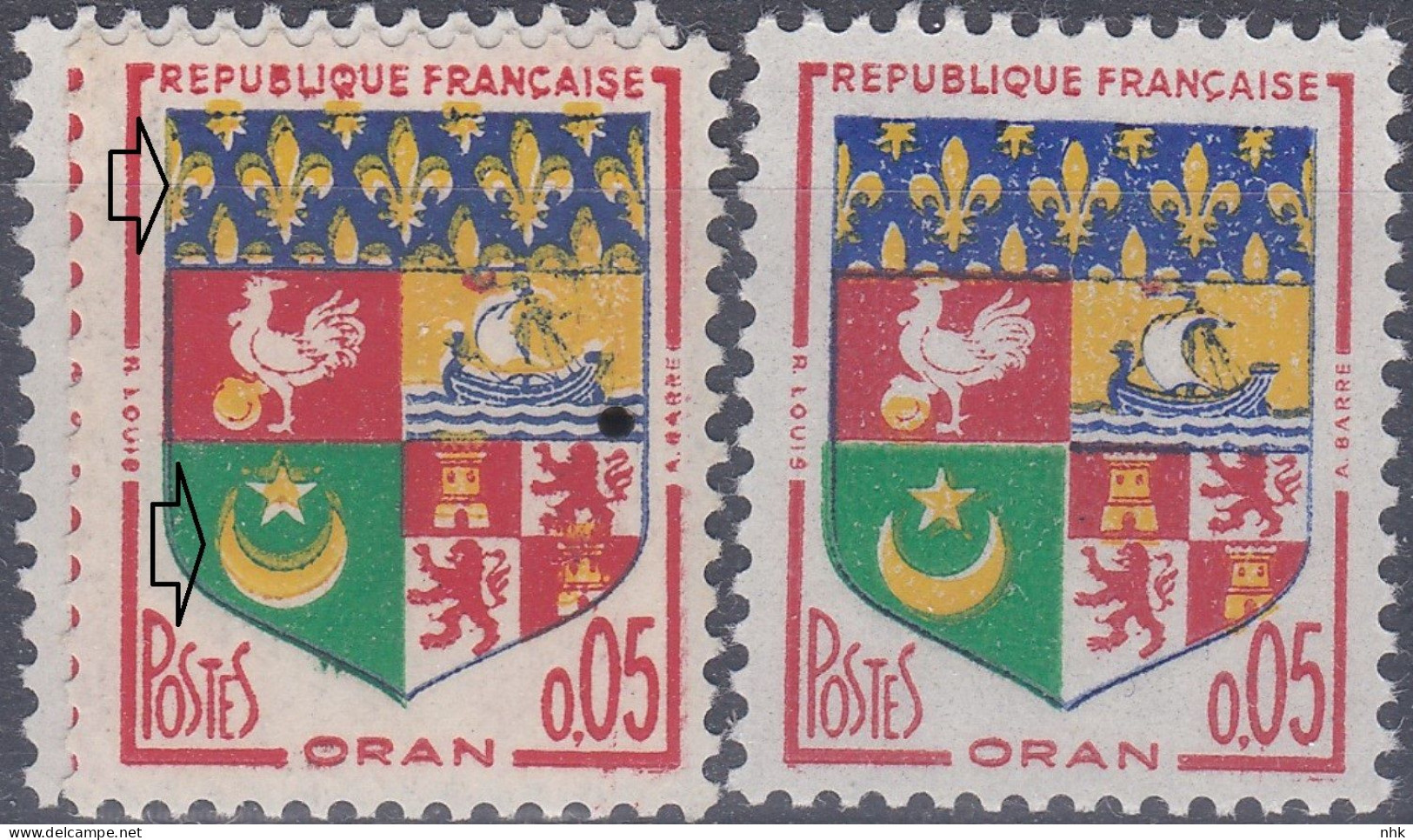 18148 Variété : N° 1230A Blason Oran Lys Croissant étoile Doublés + Normal  ** - Ungebraucht