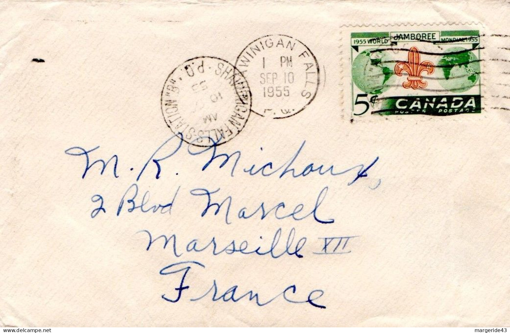 CANADA SEUL SUR LETTRE DE SHANIGAN FALLS POUR LA FRANCE 1955 - Covers & Documents