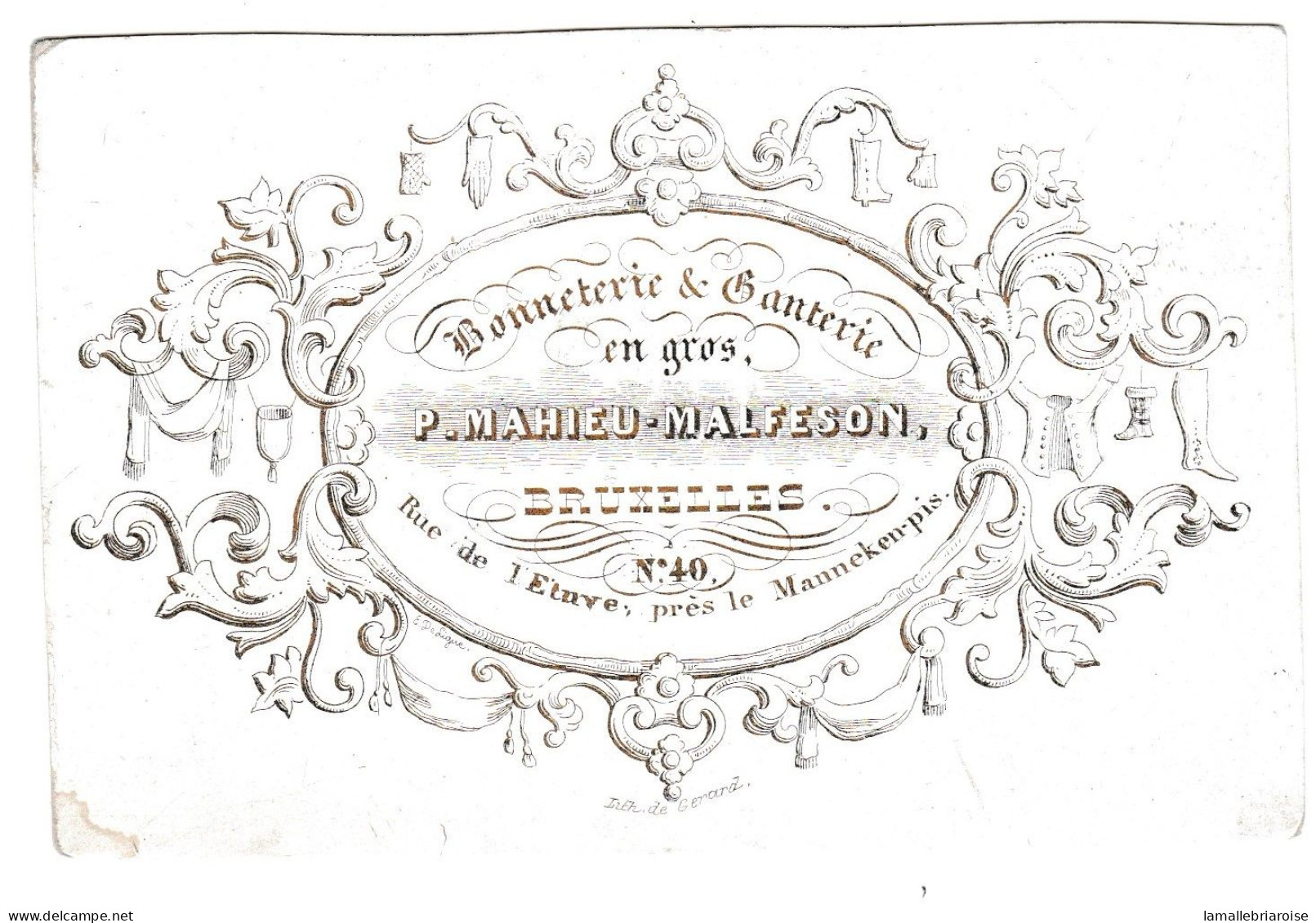 Belgique "Carte Porcelaine"  Porseleinkaart, P. Mahieu Malfeson, Bonneterie Et Ganterie , Bruxelles Dim:118x78mm - Porcelana