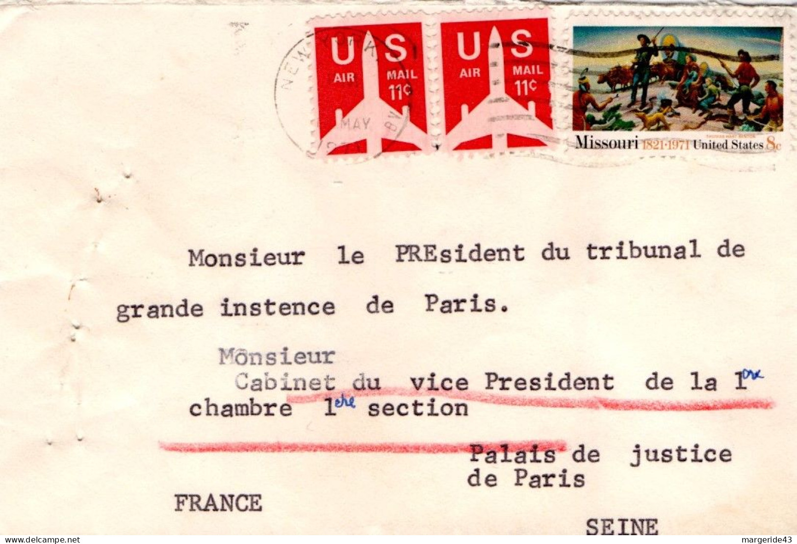 USA ETATS UNIS AFFRANCHISSEMENT COMPOSE SUR LETTRE POUR LA FRANCE 1971 - Brieven En Documenten