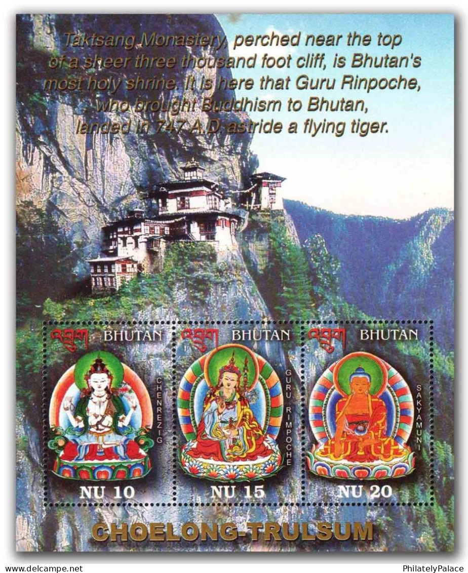 BHUTAN 2001 Choelong Trulsum (Buddha), Paro Taktsang Monastry, Himalaya, Mountain, 3v MS MNH (**) - Bhoutan