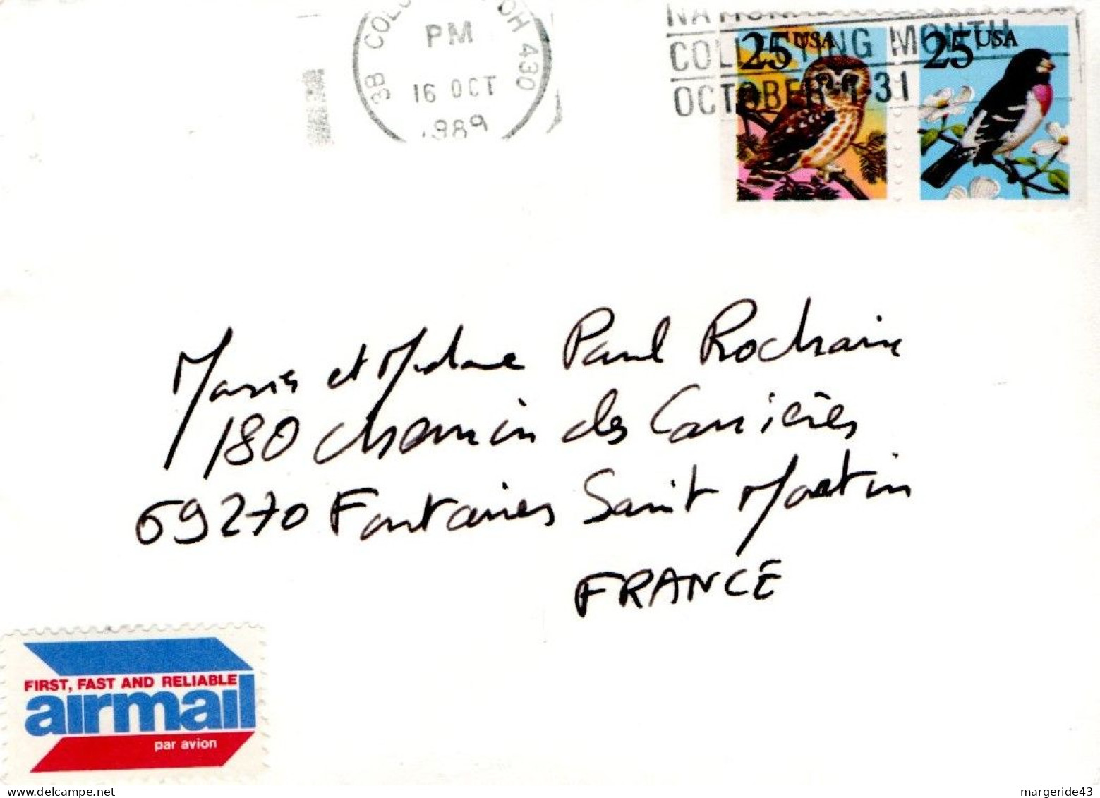 USA ETATS UNIS AFFRANCHISSEMENT COMPOSE SUR LETTRE POUR LA FRANCE 1989 - Cartas & Documentos