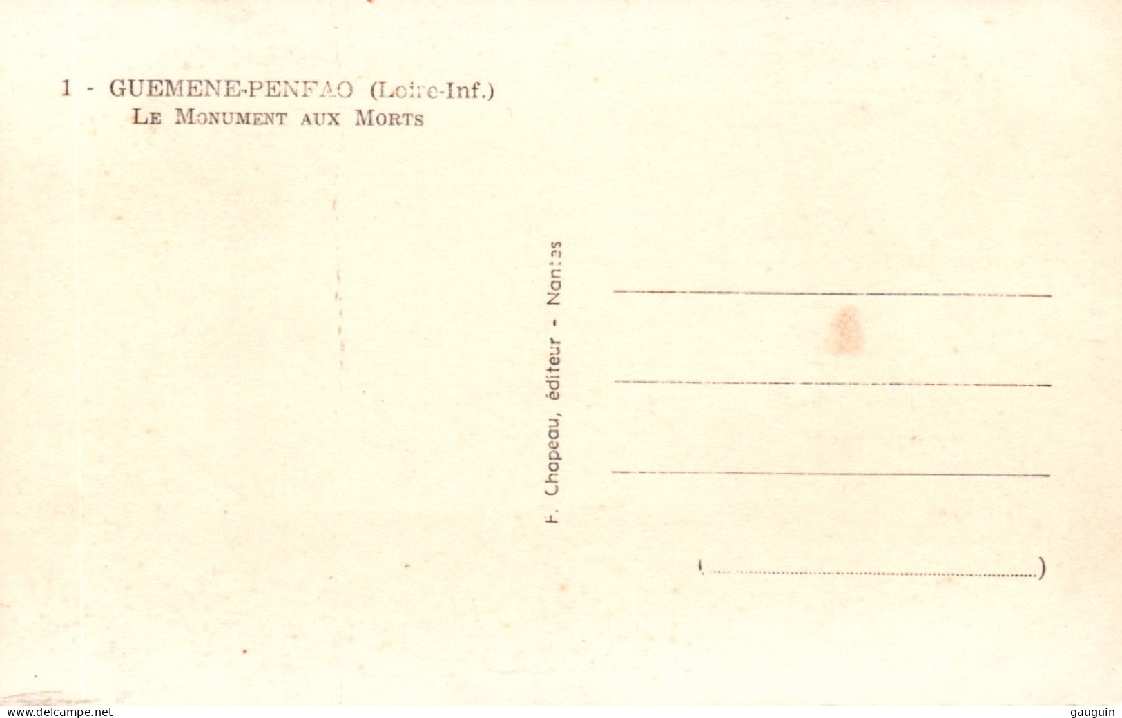 CPSM - GUÉMÉNÉ-PENFAO - Le Monument Aux Morts - Edition F.Chapeau (format 9x14) - Guémené-Penfao