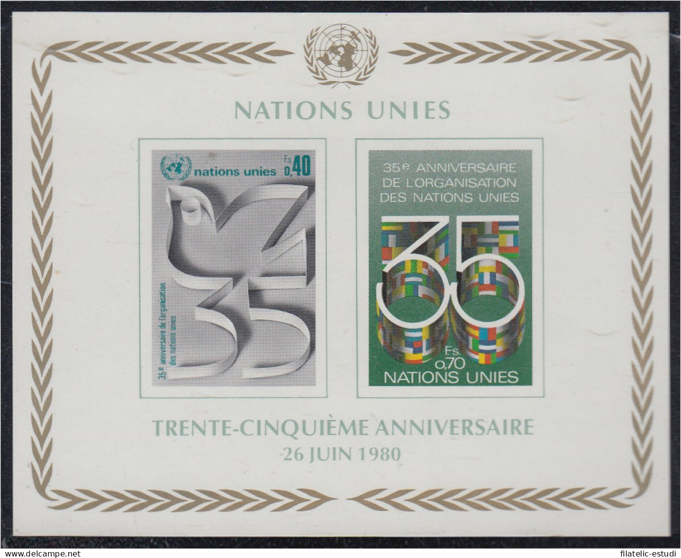 Nacione Unidas Ginebra HB 2 1980 35º Aniversario De Las Naciones Unidas  MNH - Blocks & Sheetlets