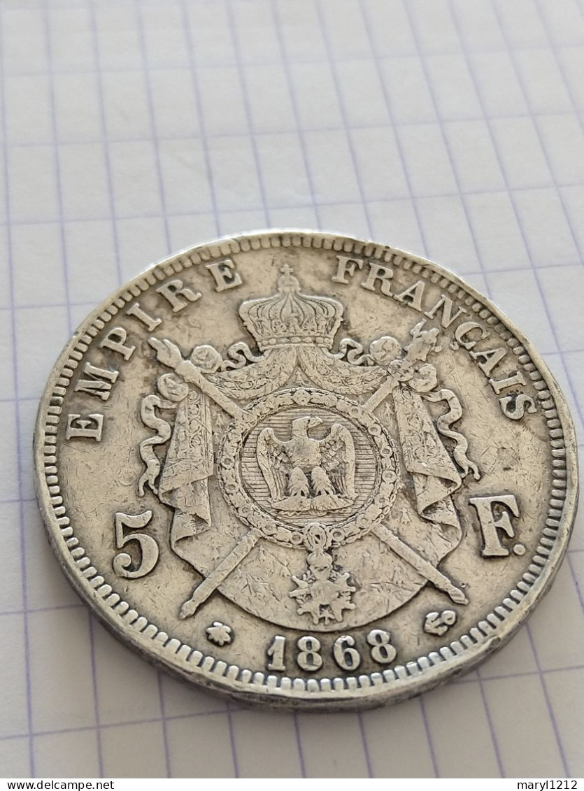 5 Francs Français 1868 (A) - Empereur Napoléon III - 5 Francs
