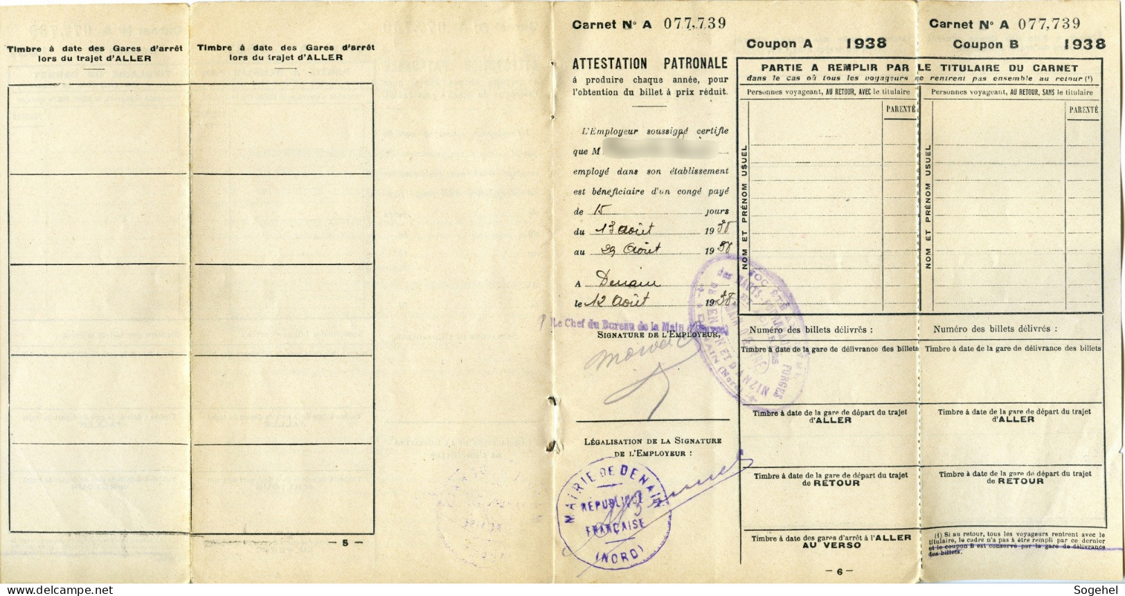 Carnet Pour La Délivrance De Billets Populaires De Congé Annuel - DENAIN - Otros & Sin Clasificación