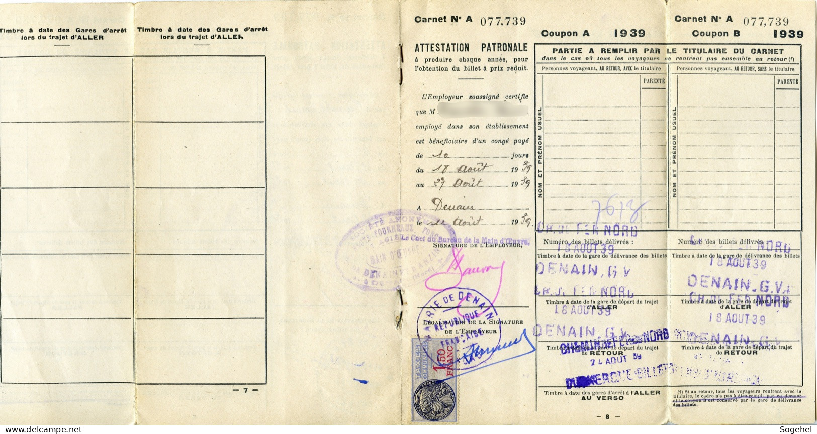 Carnet Pour La Délivrance De Billets Populaires De Congé Annuel - DENAIN - Sonstige & Ohne Zuordnung