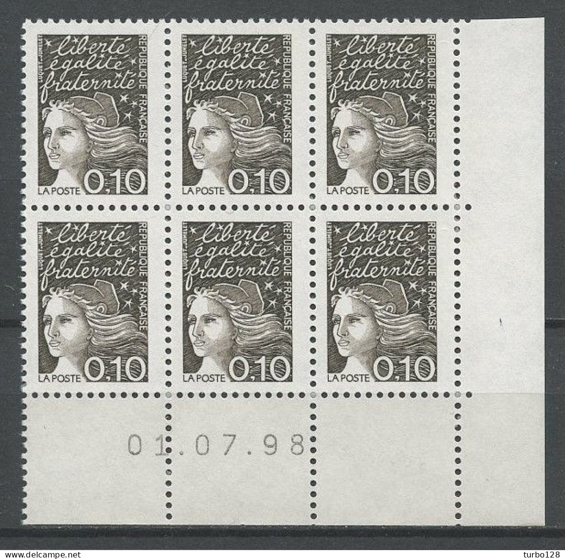 FRANCE 1998 N° 3086 X 6 ** Bloc De 6 Coin Daté 98 Neuf MNH Superbe Marianne De Luquet - 1990-1999