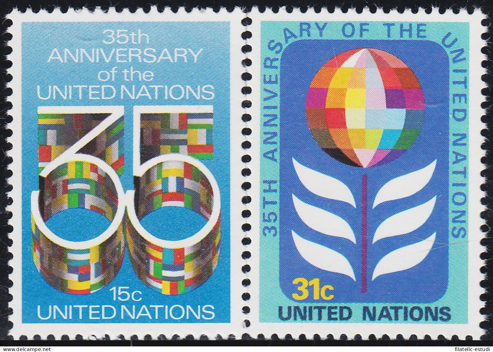 Naciones Unidas New York 314/15 1980 35º Aniversario De La ONU Flor Banderas M - Otros & Sin Clasificación