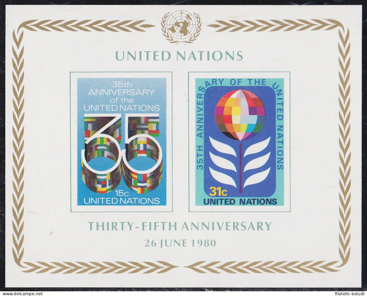 Naciones Unidas New York HB 7 1980 35º Aniversario De La ONU MNH - Blocs-feuillets