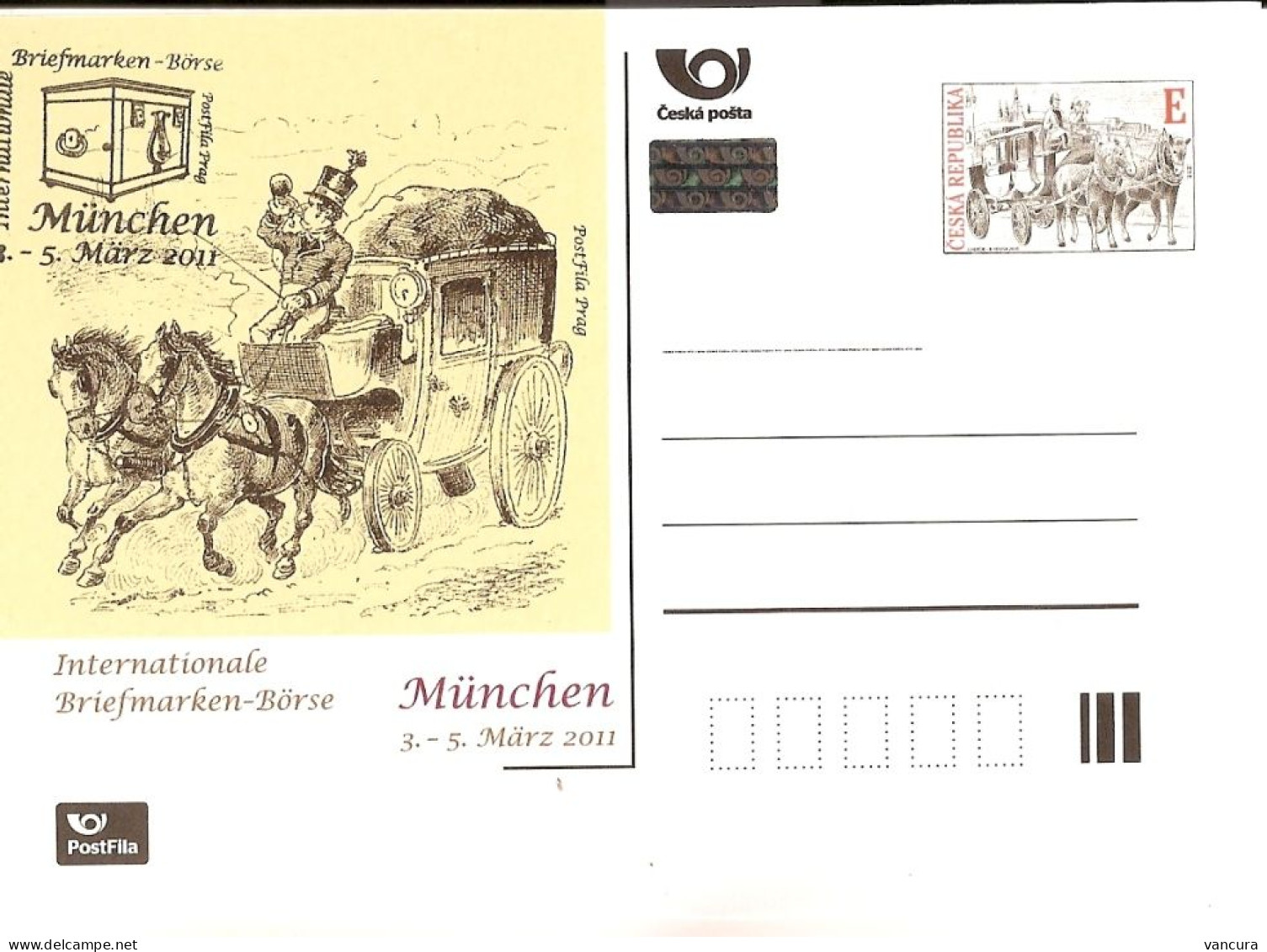 CDV A 182 Czech Republic München Stamp Bourse 2011 Coach On Charles Bridge - Cartes Postales