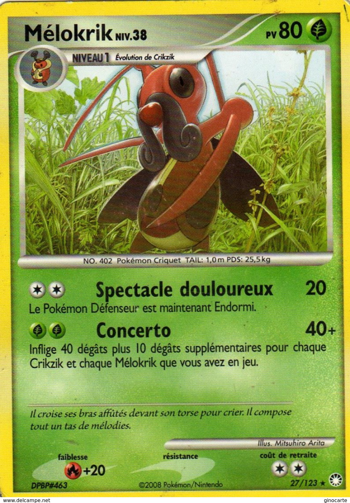 Carte Pokemon 27/123 Melokrick 80pv 2008 - Autres & Non Classés