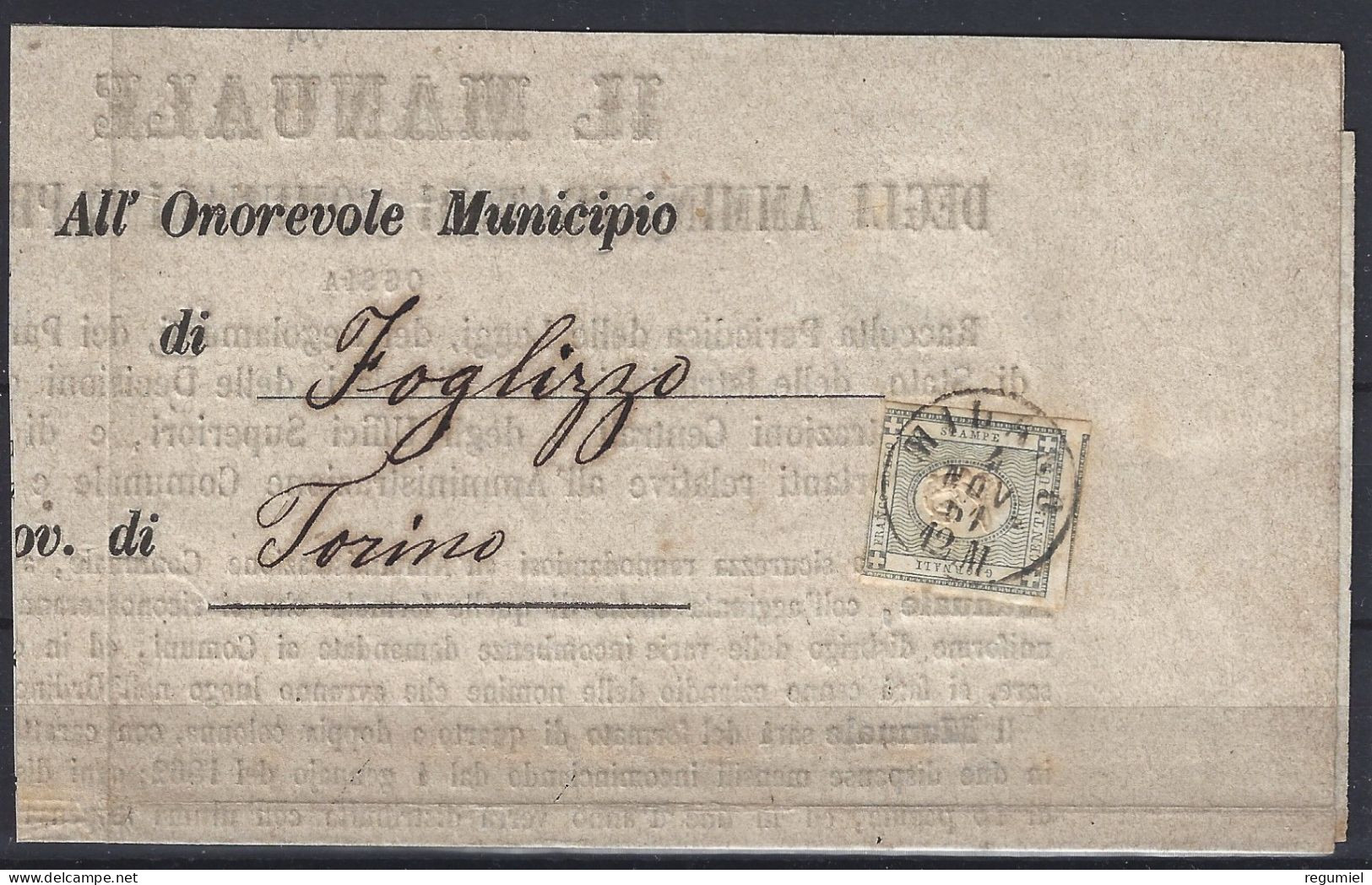 Italia Cerdeña U 17 (o) Usado. 1861. Sobre Fragmento - Sardinia