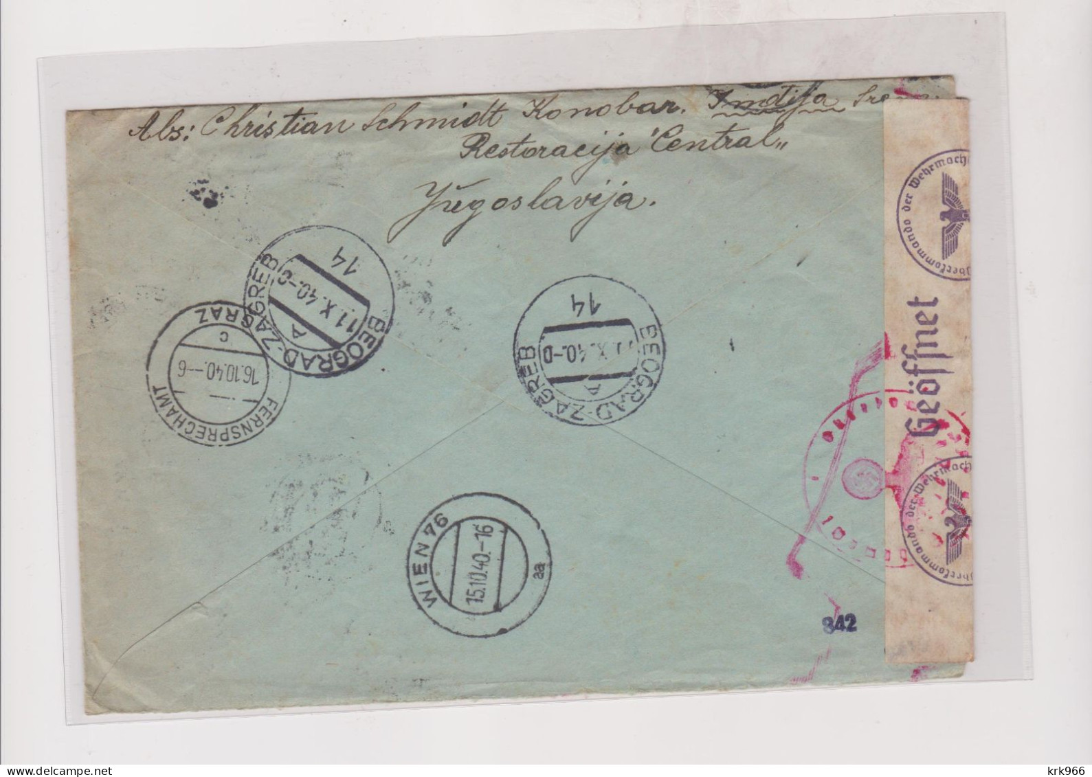 YUGOSLAVIA,1940 INDIJA Airmail Censored Cover To GRAZ AUSTRIA GERMANY - Cartas & Documentos