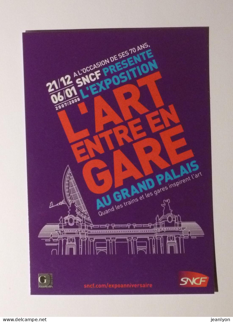 SNCF / Art Entre En Gare - Quand Trains Et Gares Inspirent Art -Carte Publicitaire Exposition Grand Palais / Fond Violet - Stazioni Senza Treni