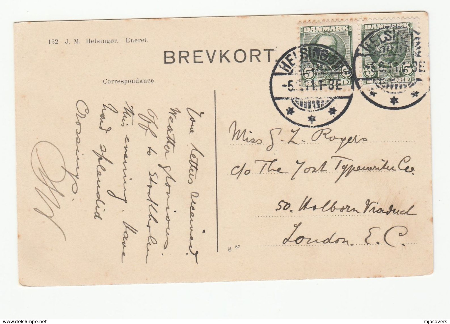 1911 Postcard CASTLE Helsinger DENMARK  To Gb Cover Stamps - Covers & Documents