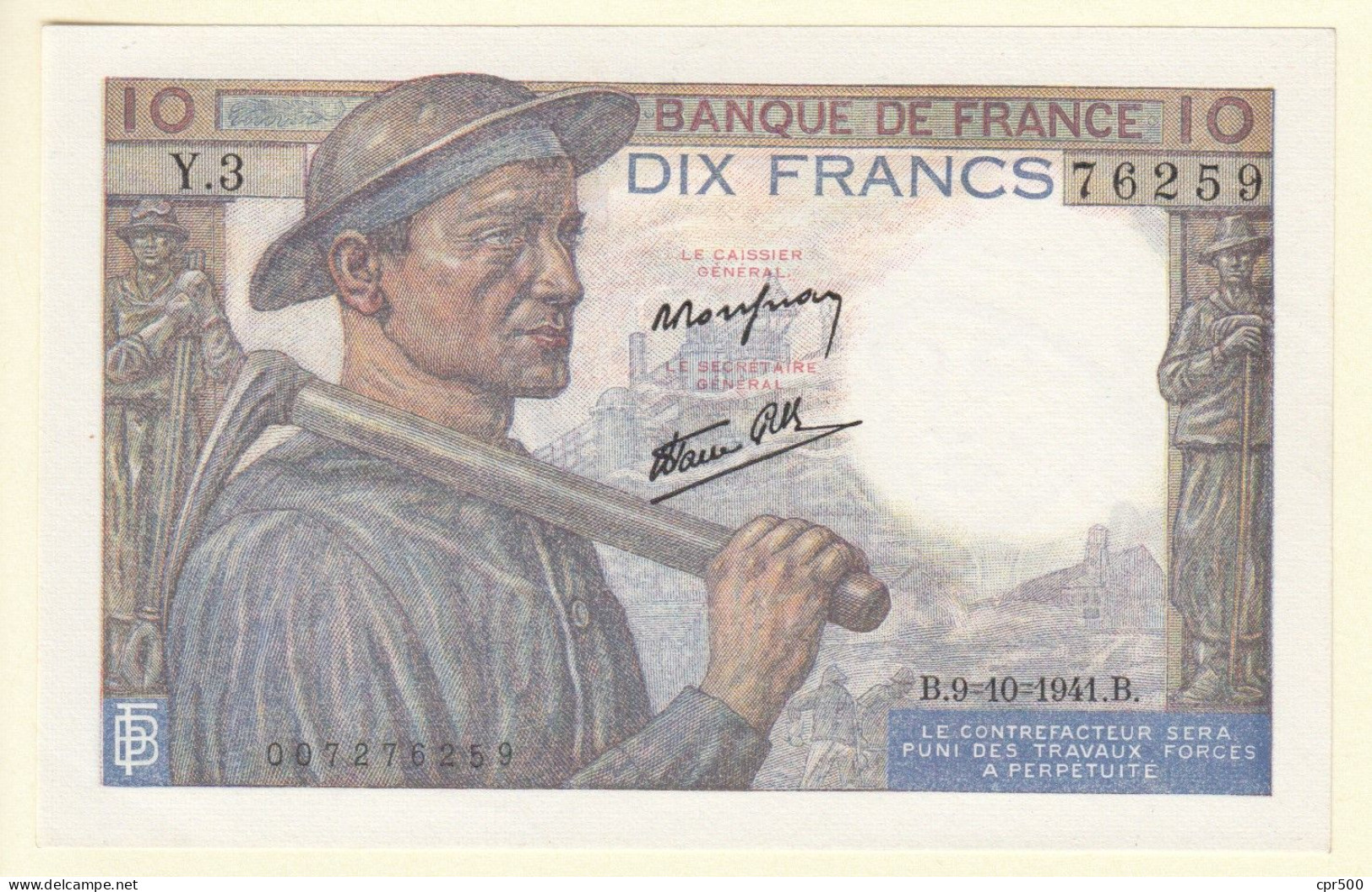 10 Francs MINEUR FRANCE  Type 1941 F.08.02 Pr.Neuf - 10 F 1941-1949 ''Mineur''