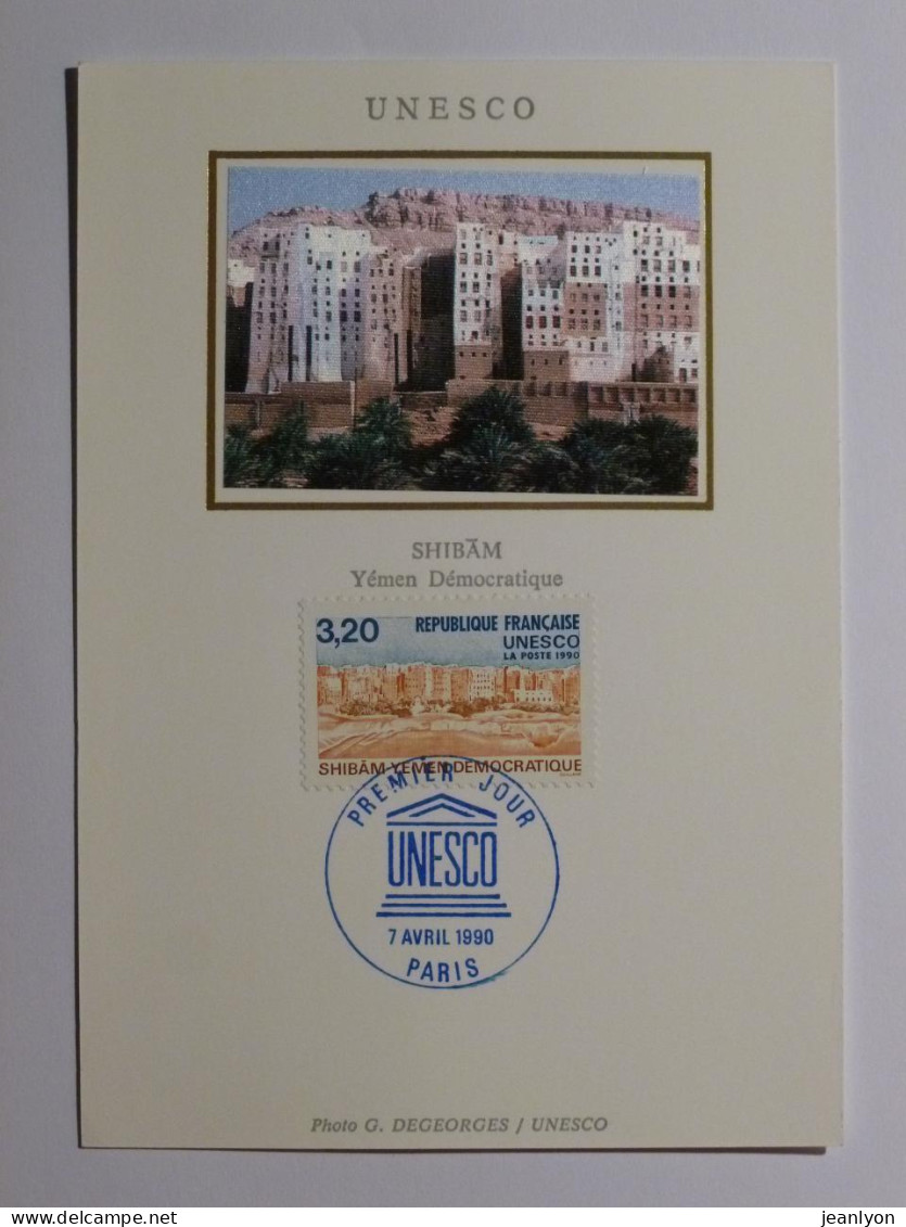 YEMEN DEMOCRATIQUE - SHIBAM - Vue De La Ville , Immeubles - Carte Philatélique 1er Jour Timbre UNESCO - Jemen