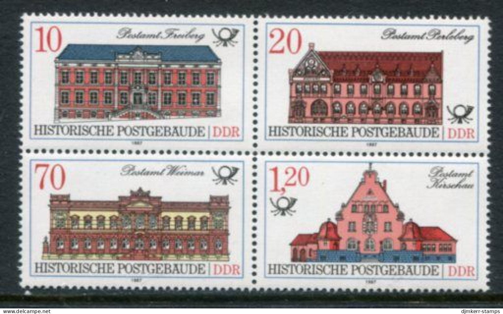 DDR 1987 Historic Postal Buildings Block MNH / **.  Michel 3067-70 - Ongebruikt
