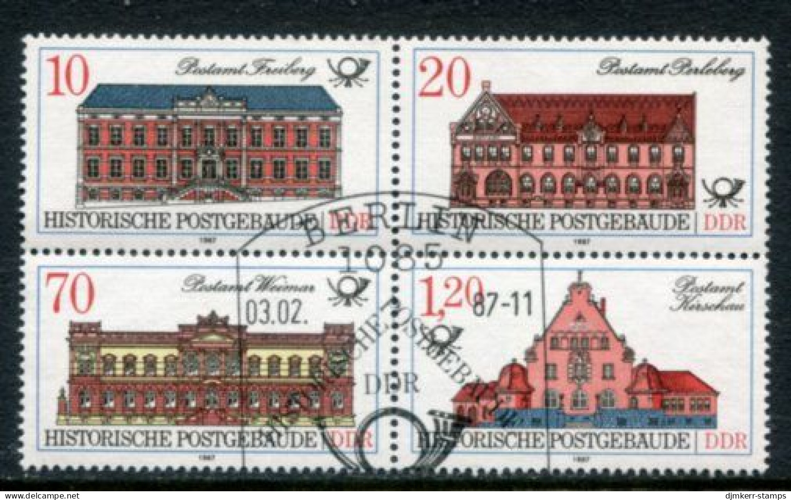 DDR 1987 Historic Postal Buildings Block Used.  Michel 3067-70 - Oblitérés