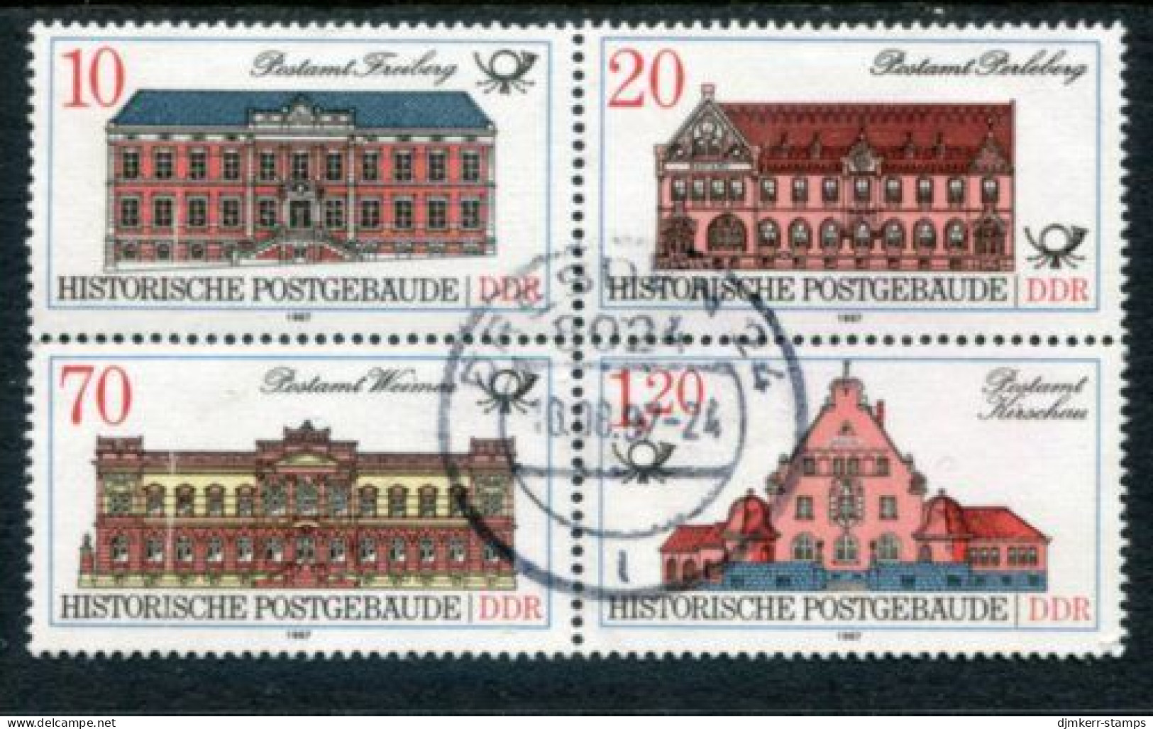 DDR 1987 Historic Postal Buildings Block Used With Postal Cancel.  Michel 3067-70 - Usati