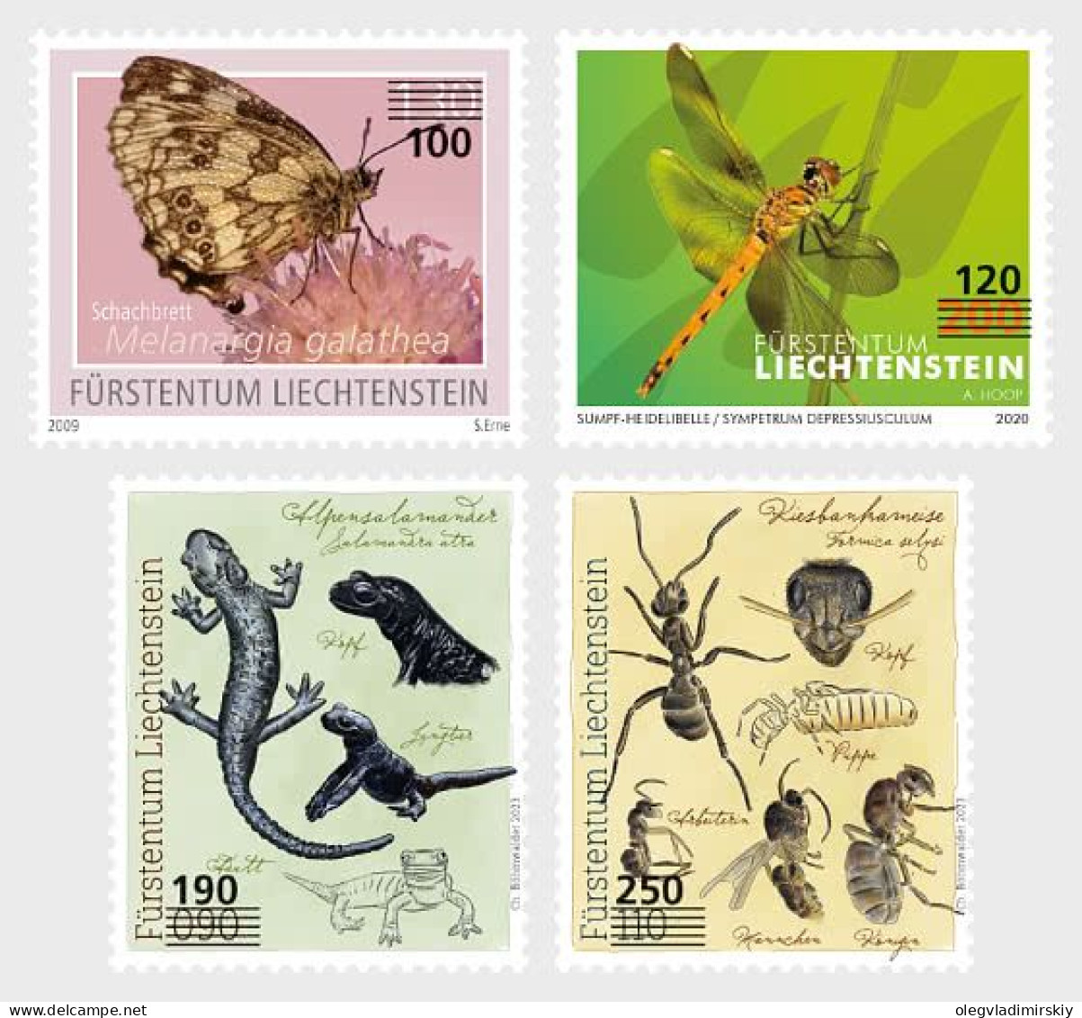 Liechtenstein 2024 Fauna Insects Butterflies Provisional Overprints Set Of 4 Stamps MNH - Unused Stamps