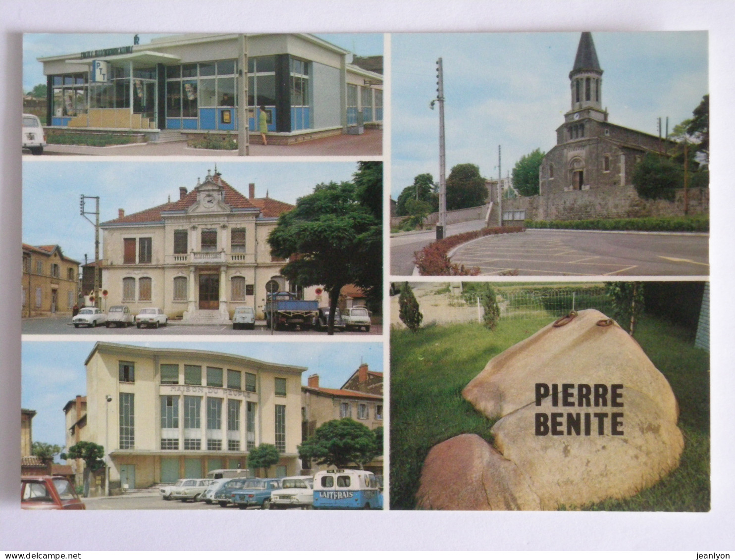 PIERRE BENITE (69/Rhône) - Voitures Et Petit Utilitaire ' Lait Frais' Devant Maison Peuple, Poste / PTT , Mairie, Eglise - Pierre Benite