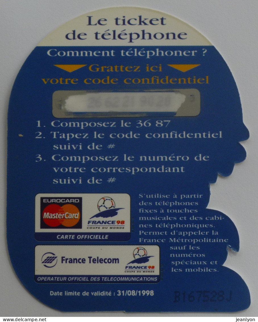 FOOTBALL / MONDIAL FRANCE 98 - FOOTIX Mascotte - Ticket Téléphone Prépayé 3 Minutes Utilisé - Deportes