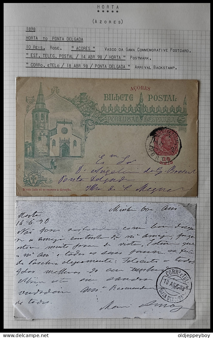 1898 PORTUGAL AZORES AÇORES HORTA TO PONTA DELGADA 10 Rs VASCO DA GAMA COMMEMORATIVE POSTCARD READ DETAILS RARE - Horta