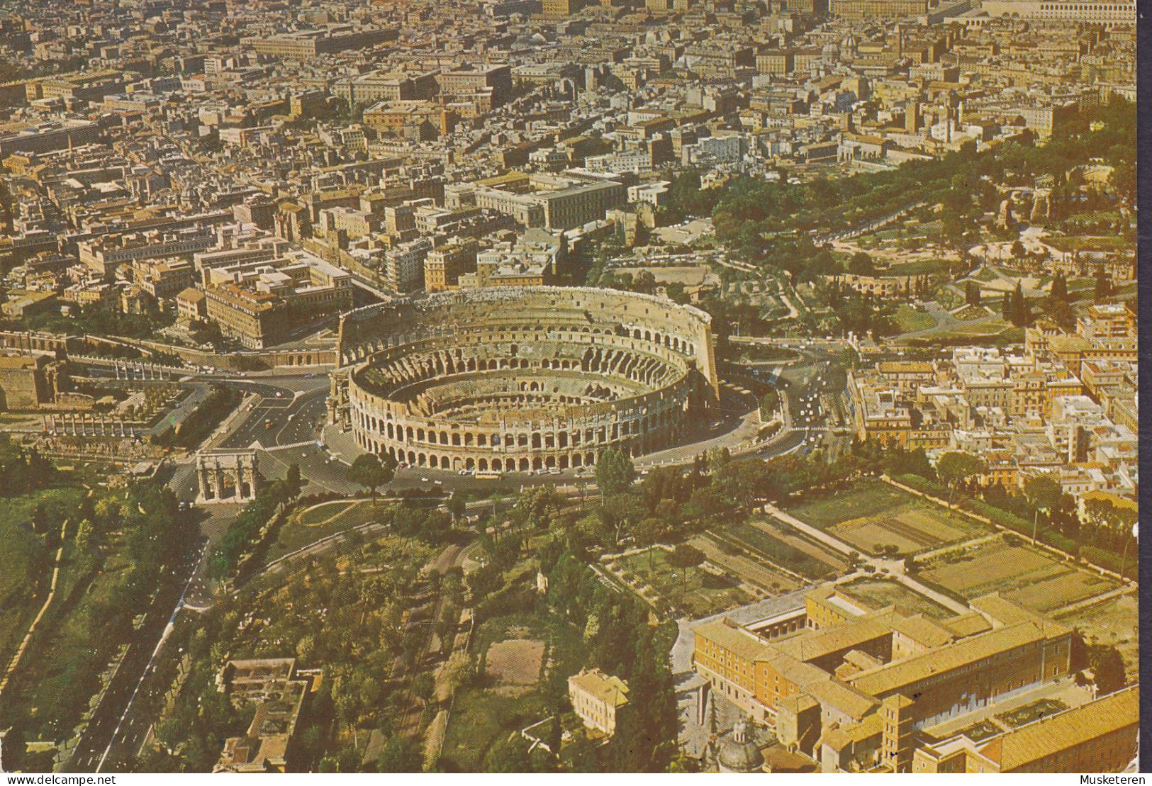 Italy PPC Roma From The Air Colisseum Colosseo Colisée Kolosseum ROMA 1974 VÆRLØSE Denmark (2 Scans) - Colosseum