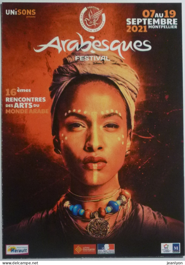 ARABESQUES - ARTS DU MONDE ARABE - Visage / Collier Autour Du Cou - Festival 2021 - Carte Publicitaire - Afrique