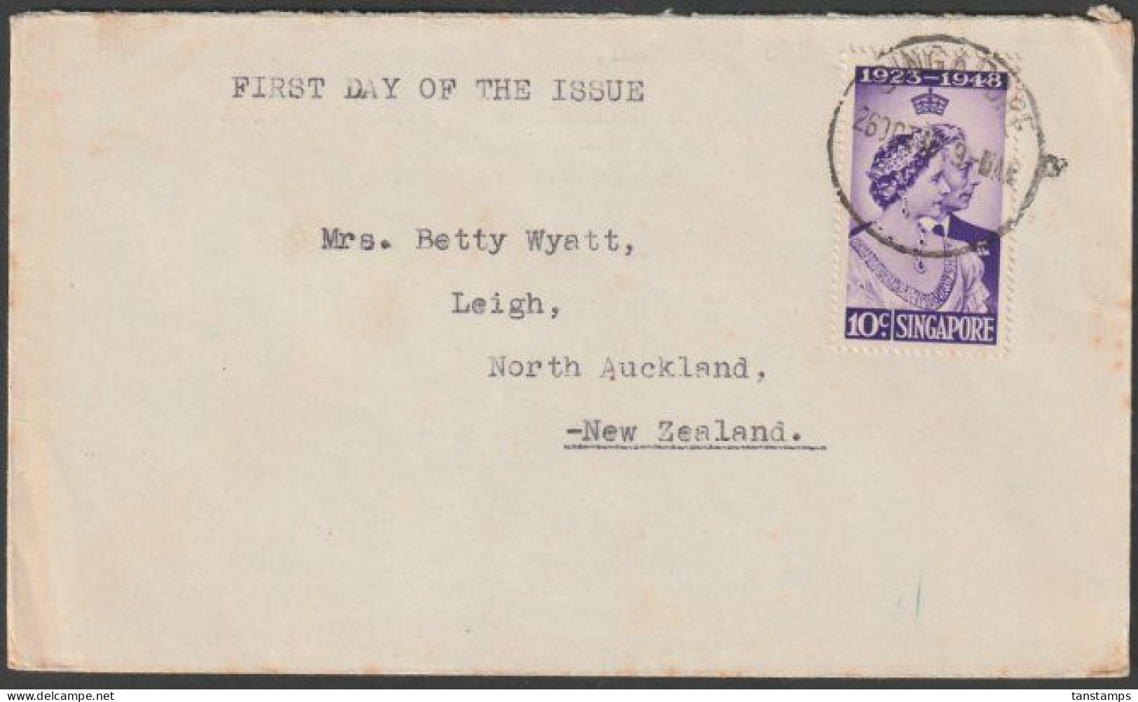 SINGAPORE - NZ 1948 SILVER WEDDING FDC - Singapur (...-1959)