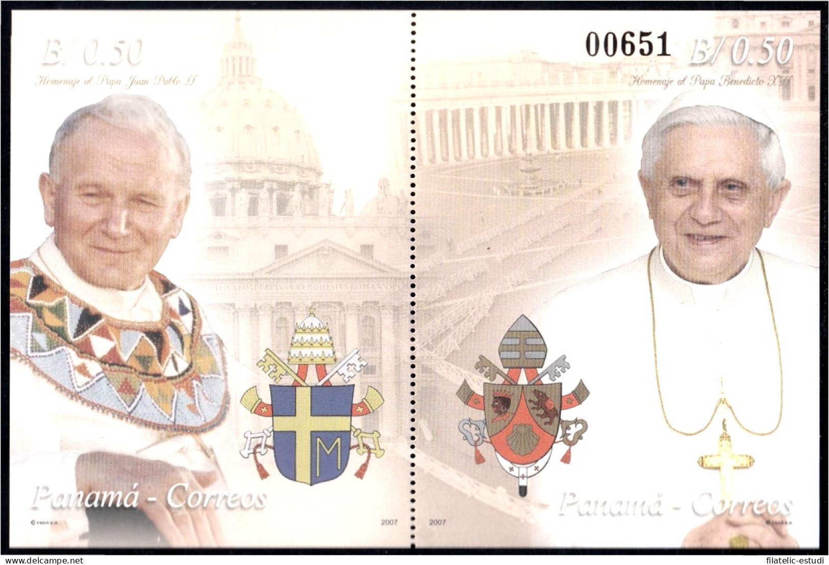 Panama HB 51 2007 Homenaje A SS. Juan Pablo II Y Benedicto XVI MNH - Panama