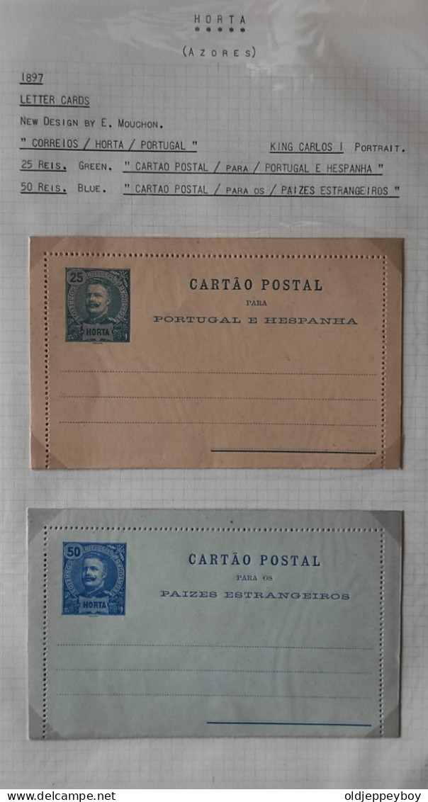 PORTUGAL AZORES AÇORES HORTA 1897 KING CARLOS I 25 Rs GREEN + 50 Rs BLUE MNH** BILHETE POSTAL LETTER CARD INC PAGE - Horta