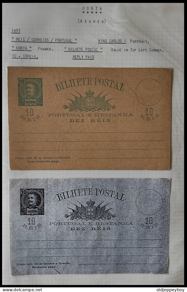 PORTUGAL AZORES AÇORES HORTA 1897 KING CARLOS I 10 + 10  Rs REPLY PAID MNH** BILHETE POSTAL PORTUGAL E HESPANHA - Horta