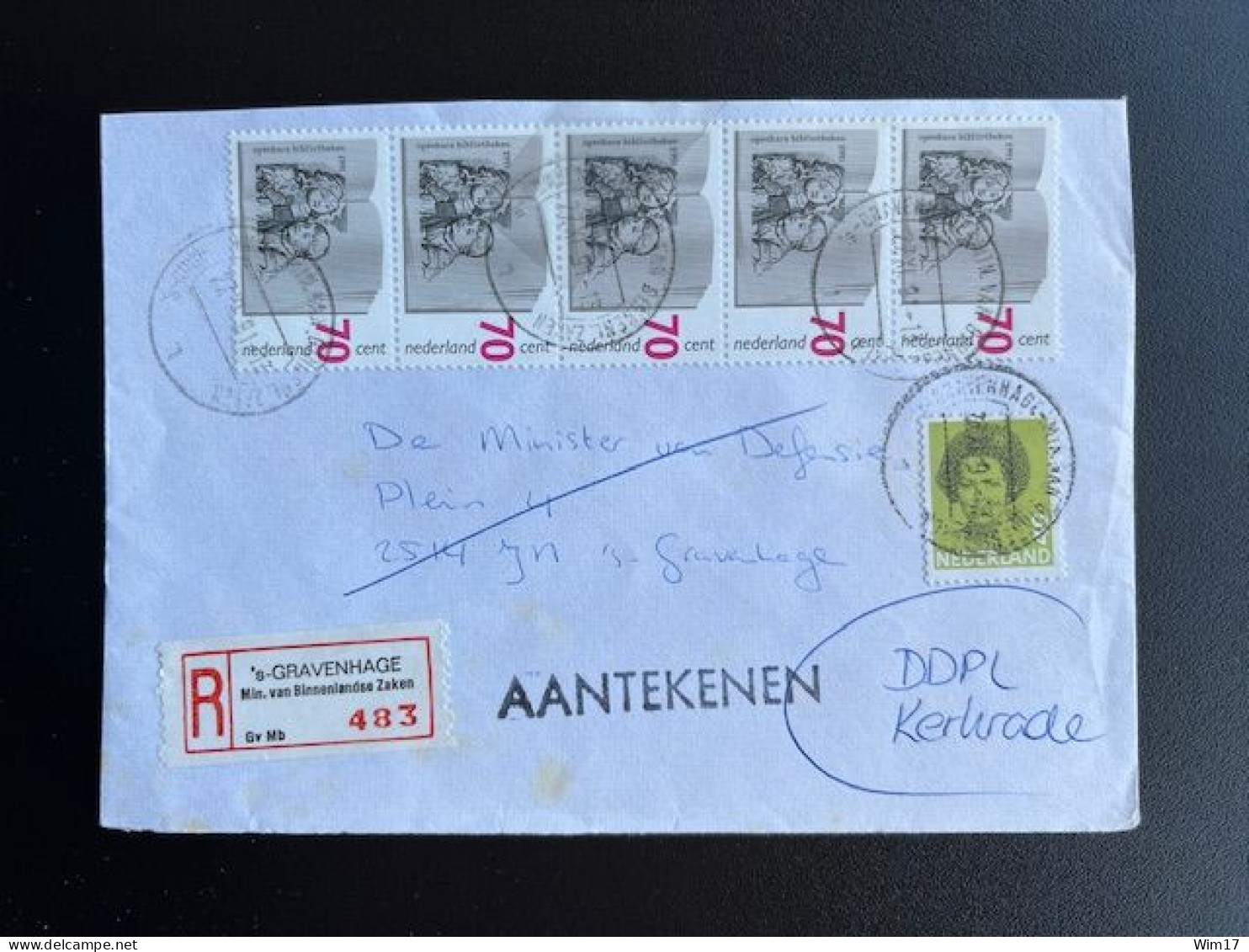 NETHERLANDS 1991 REGISTERED LETTER 'S GRAVENHAGE MIN.  BINNENLANDSE ZAKEN 27-11-1991 NEDERLAND AANGETEKEND - Covers & Documents