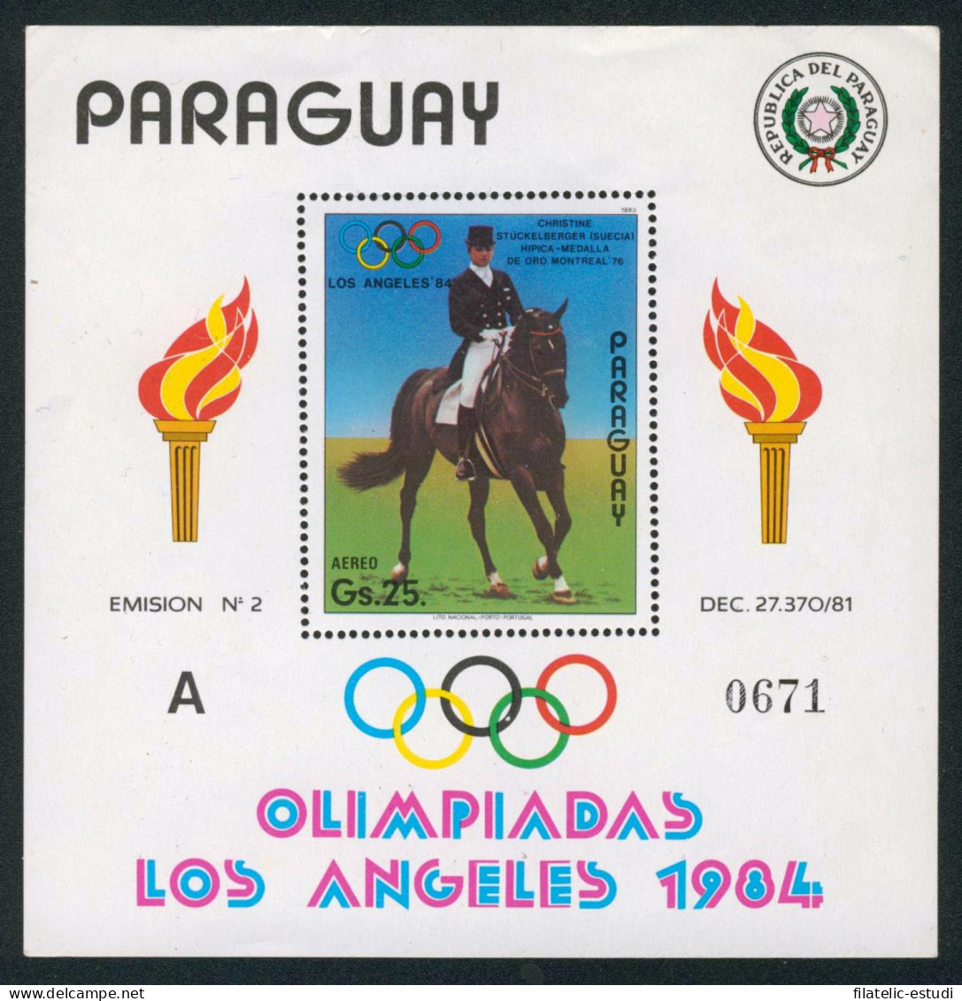 OLI1 Paraguay  HB 395  1984  JJOO Los Angeles  MNH - Paraguay