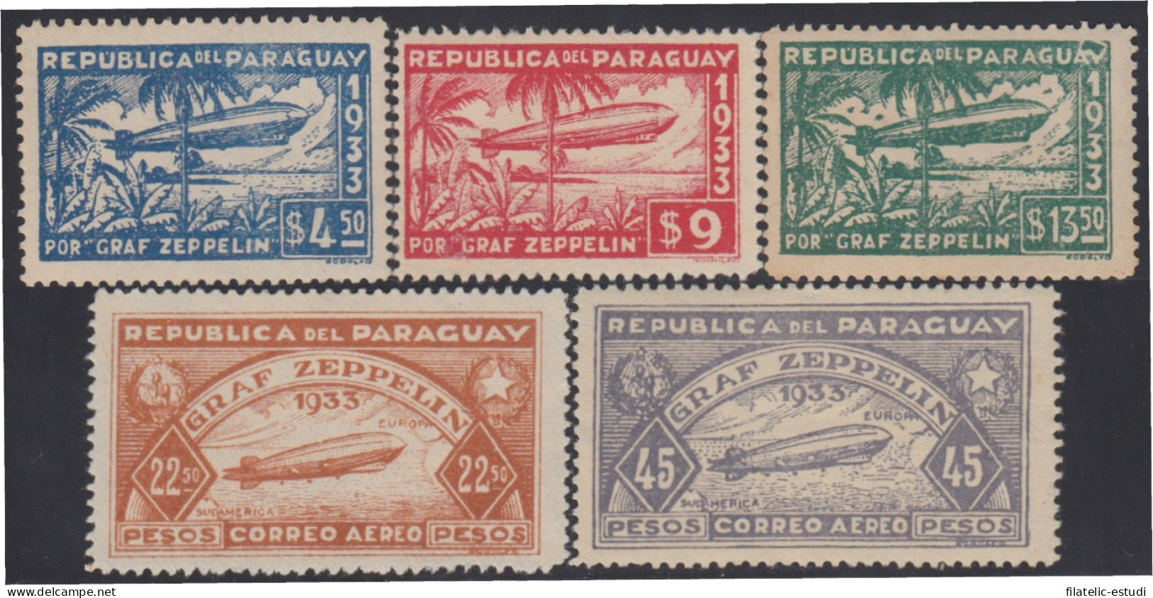 Paraguay A- 63/67 1933 Graf Zeppelin MH - Paraguay