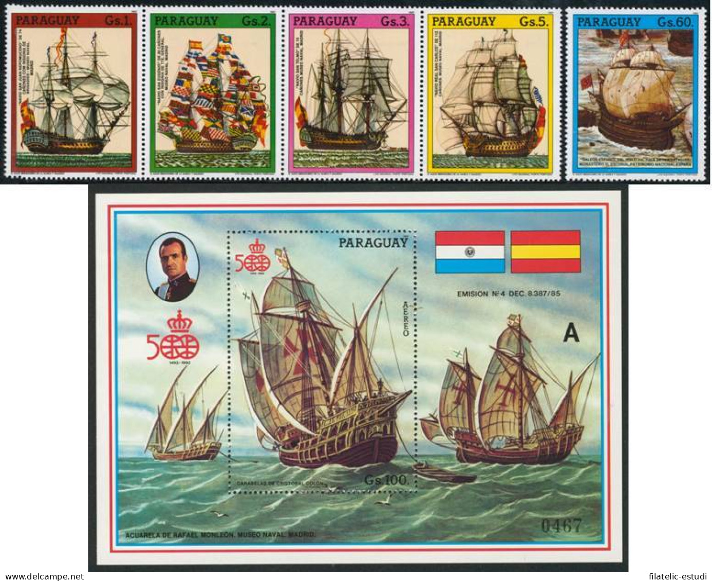 COL Paraguay 2326/30 + HB 1987 Colon  Columbus MNH - Paraguay