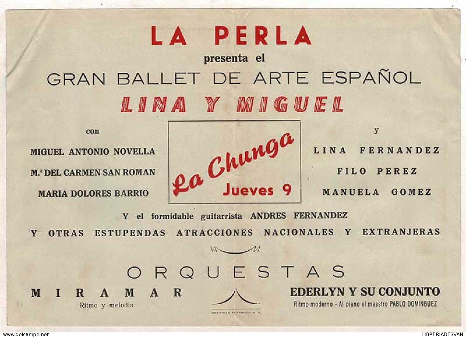 Night-Club La Perla, San Sebastián. Ballet De Lina Y Miguel - Malta