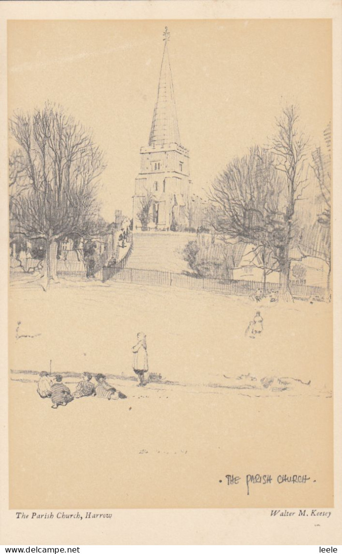 CB70. Vintage Postcard. Harrow. By Walter M Keesey. The Parish Church. - London Suburbs