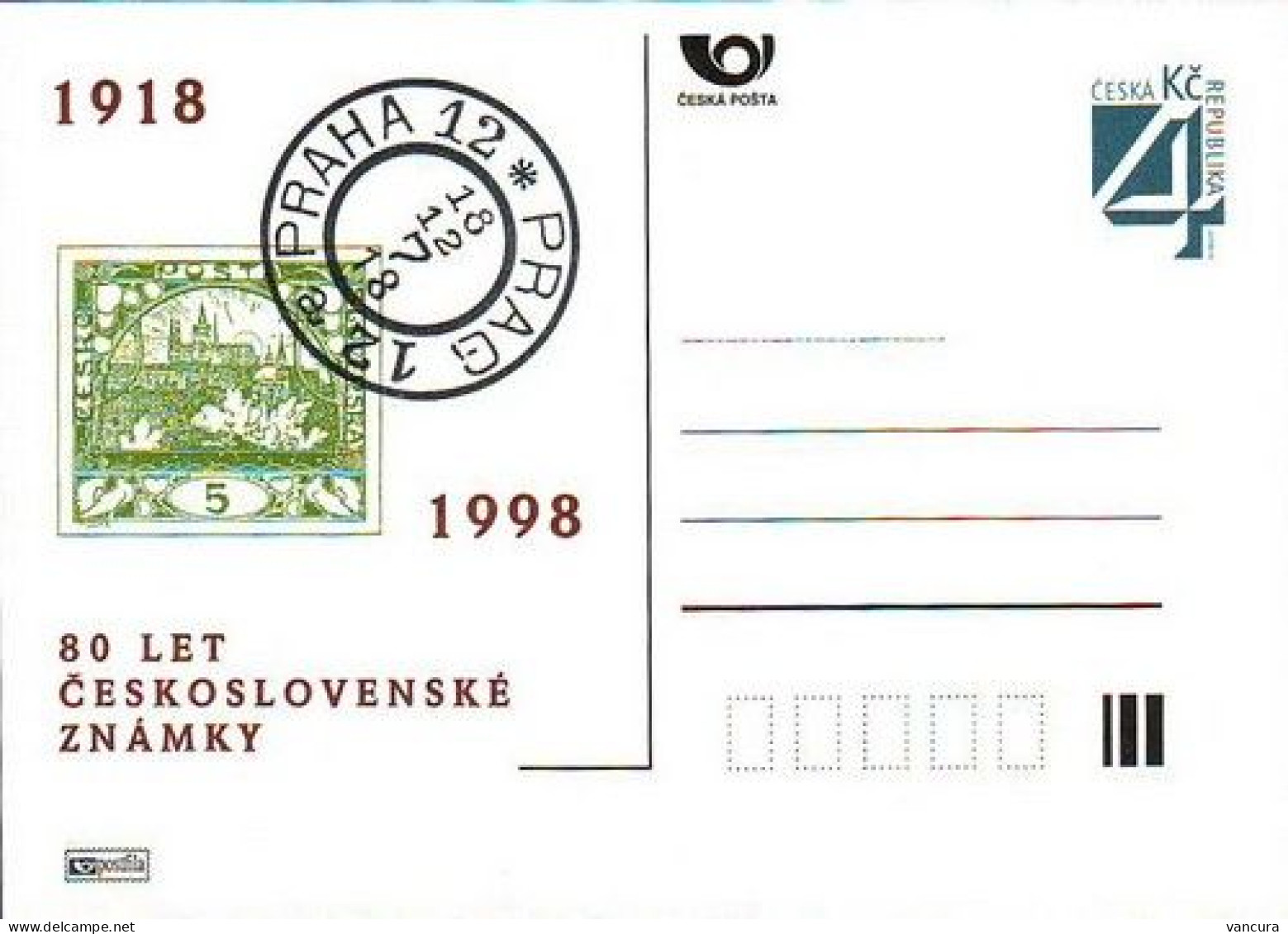 CDV A 42 Czech Republic 80 Yrs Of The Czechoslovak Stamp 1998 Mucha's Design - Cartes Postales