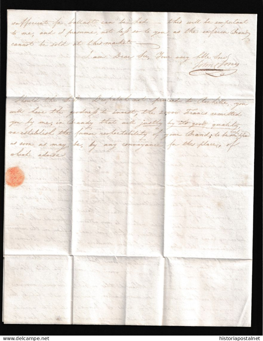 1823 (20 MAY) BOSTON A La Rochelle (Francia) Marca “COLONIES/ PAR LE HAVRE” En Rojo. Porteo Mns. ”9” Décimas. Al Dorso.. - …-1845 Voorfilatelie