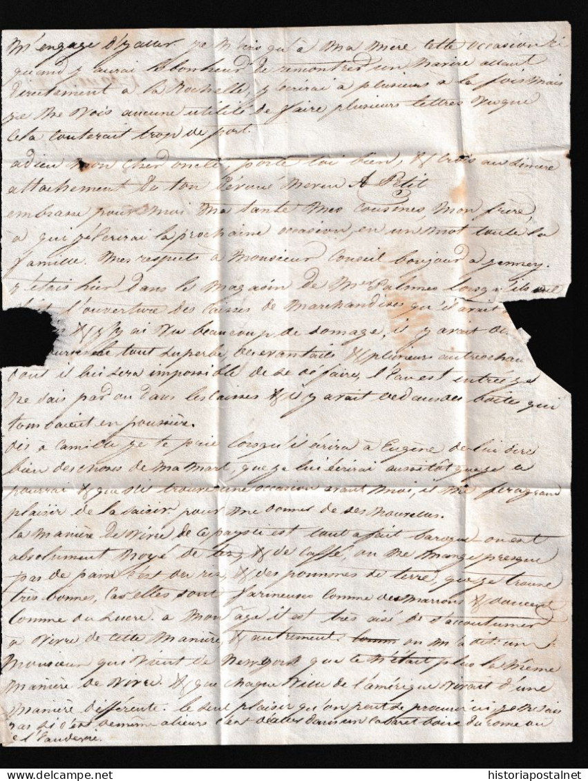 1816. SAVANAH  A La Rochelle (Francia) Marca “COLONIES/ PAR LE HAVRE” En Rojo. Porteo Mns. ”17” Décimas. - …-1845 Voorfilatelie