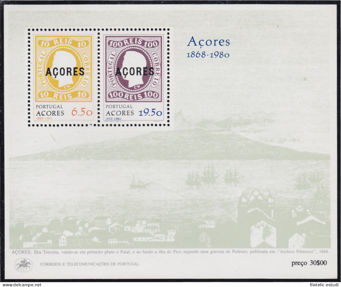 Portugal Azores HB 1 1980 Evocación De La Primera Emisión De Sellos Postales D - Autres & Non Classés